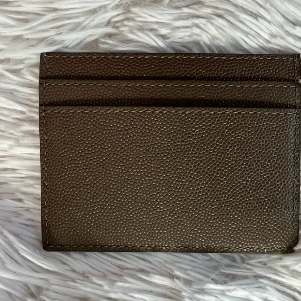 Saint Laurent Pebbled Leather Logo Card Case Grey - Picture 2 of 11